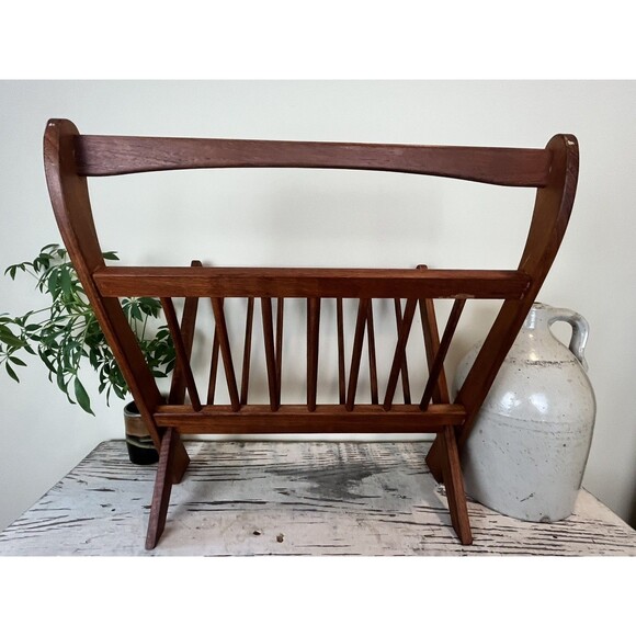 Vintage Mid Century Danish Modern Teak Folding Magazine Holder Rack - Picture 8 of 11